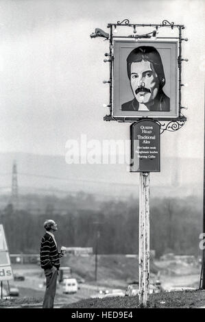 The Queen's Head pub in Bolney, with their new pub sign, showing a picture of Queen lead singer Freddie Mercury. Stock Photo