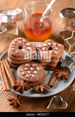 homemade chocolate cookies with ingredients around Stock Photo