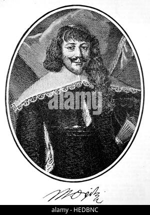 Martin Opitz von Boberfeld, 1597-1639, a German poet, from a woodcut of 1880, digital improved Stock Photo