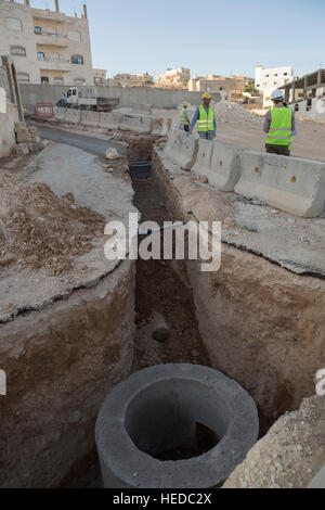 Urban waterline construction in Zarqa, Jordan. Stock Photo