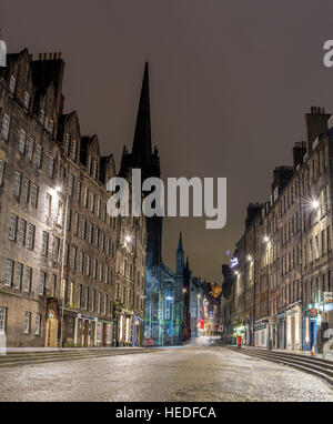 Edinburgh, Scotalnd, UK - November 14, 2016: Lawnmarket street in Edinburgh at night Stock Photo