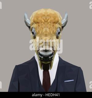 Byzon animal dressed up in navy blue suit with red tie. Business man. Vector illustration. Stock Vector