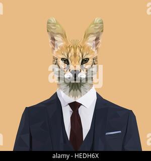 Wild cat animal dressed up in navy blue suit with red tie. Business man. Vector illustration. Stock Vector
