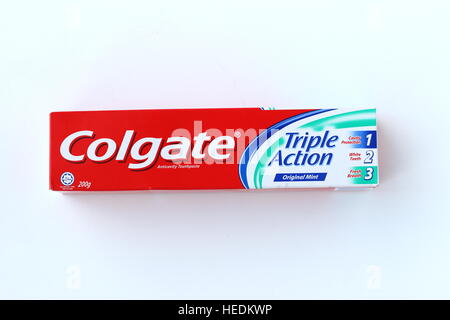 Colgate Triple Action Toothpaste  isolated against white background Stock Photo