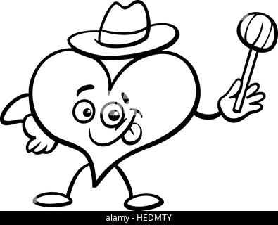 Black and White Cartoon Illustration of Funny Heart Character on Valentines Day Stock Vector