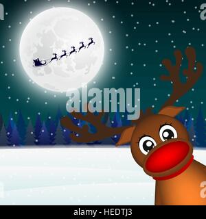 Reindeer peeking sideways in the forest vector illustration holi Stock Vector