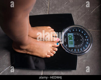 the bathroom scales that speaks to you and tells you the truth by writing it on the screen: ok! Stock Photo