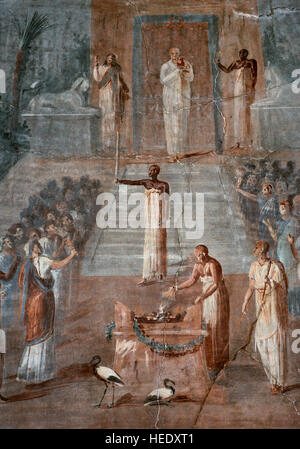 Ceremony in the Temple of Isis. 1st century AD. Herculaneum. Italy. National Archaeological Museum, Naples. Italy. Stock Photo