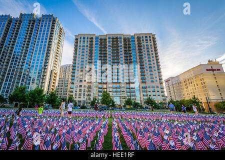 September 11th Memorial Flags at Romare Bearden Park, in Uptown Charlotte, North Carolina. Stock Photo