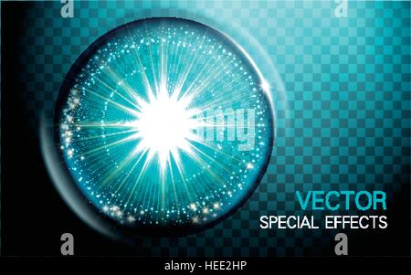 sparkling ray with light dots and water ripple elements, transparent background, 3d illustration Stock Vector