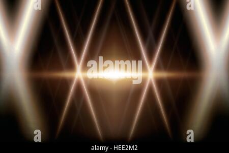 lights arranged as X shaped, blur background, 3d illustration Stock Vector