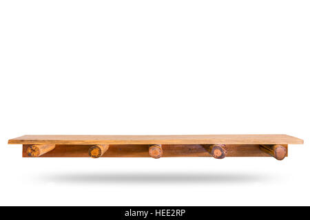 Empty top of wooden shelf or counter isolated on white background. For product display. Saved with clipping path Stock Photo
