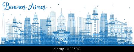 Outline Buenos Aires Skyline with Blue Landmarks. Vector Illustration. Stock Vector