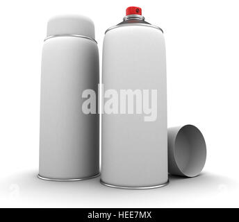 3d illustration of spray can open and closed with cap Stock Photo