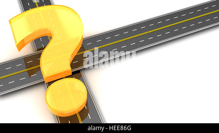 3d illustration of question mark and road cross over white background Stock Photo