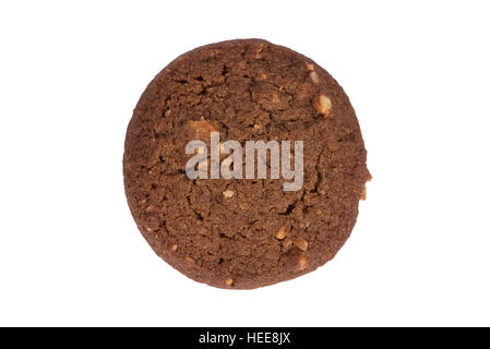 Chocolate cashew nut butter cookie isolated on white background with shadow. top side view. Stock Photo