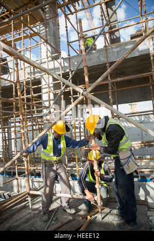Workers construct the As-Samra waste water treatment plant in Zarqa, Jordan. Stock Photo