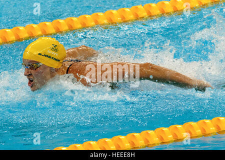Rio de Janeiro, Brazil. 7 August 2016.  Sarah Sjostrom (SWE) winner of the Women's 100m Butterfly final at the 2016 Olympic Summer Games. ©Paul J. Sut Stock Photo