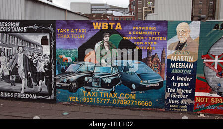 Belfast Falls Rd Republican Mural Martin Meehan,take a taxi tour WBTA Stock Photo