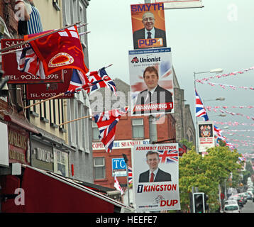 Belfast Unionist, Loyalist Shankill Rd during local elections,DUP,PUP with union flags