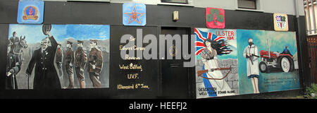 Belfast Unionist, Loyalist Mural pano,Sir Edward Carson reviews West Belfast UVF Glencairn 6th June Stock Photo