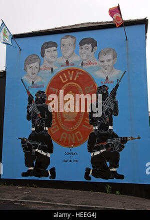 Belfast Unionist, Loyalist UVF Mural C-Company,1st Battalion Wadsworth,McIntyre,McGregor,Chapman,Hannah Stock Photo