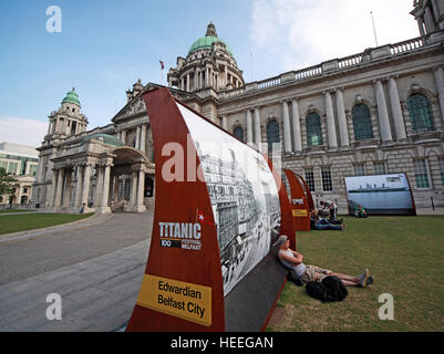 Belfast City Hall Baroque Revival Architecture, Donegall Square, Northern Ireland, UK - Titanic 100 years celebration 2011-2012 Stock Photo