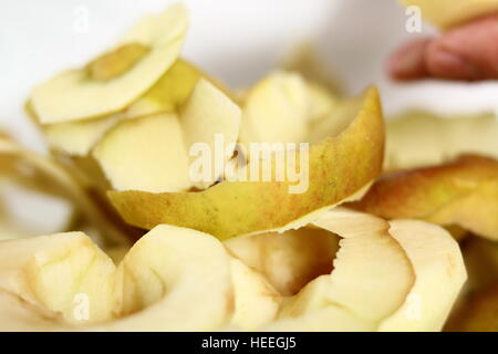 Peel of apples. Making Filo Pastry Topped Apple Pie Series. Stock Photo