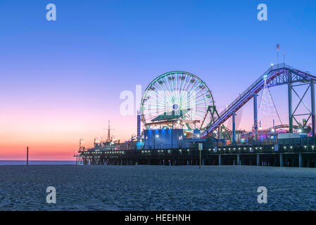 Sunset over Santa Monica pier in California Stock Photo