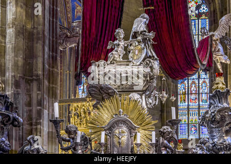 Tomb of Johann Nepomuk, St. Vitus Cathedral, Prague Castle, Prague, Czech Republic, Europe Stock Photo