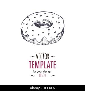 Vector vintage Donut drawing. Hand drawn monochrome fast food illustration. Stock Vector
