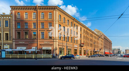 SAINT PETERSBURG, RUSSIA - JULY 26, 2014:  Famous hotel Angleterre and the Astoria and cafe 'Happiness' Stock Photo