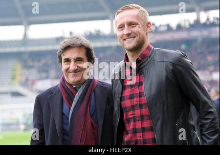 Turin, Italy. 2016, 11 december: Urbano Cairo, president of Torino FC, and Kamil Glik, former player of Torino FC, pose for a photo before the Serie A Stock Photo