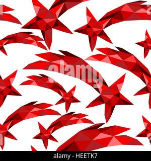 Shooting star seamless pattern in red low poly style. Festive background design ideal for new year or christmas season. EPS10 vector. Stock Vector