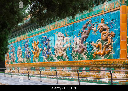 Nine Dragon Wall in Beihai Park, Beijing, China Stock Photo
