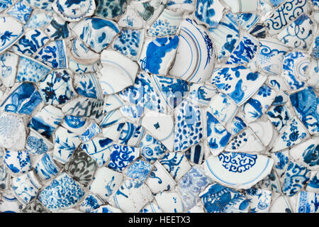 Ceiling decorated with blue and white chinaware in the Porcelain House (also known as China House), with chinaware cemented and glued onto the buildin Stock Photo