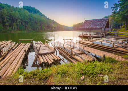 Bamboo rafting on river in Pang Oung park Mae Hong Son province : Thailand Stock Photo