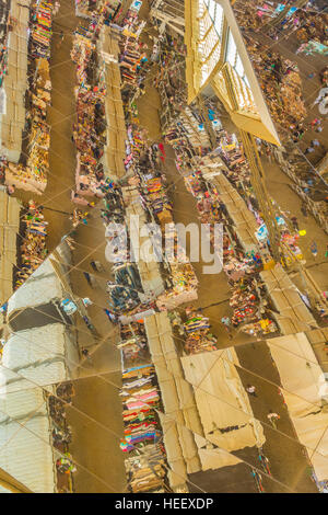 The historic Els Encants Flea Market in Barcelona, Spain with a permanent building and a gleaming mirrored roof 25 meters above. Stock Photo