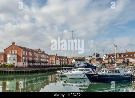 Motor- and Sailing Boats at the Marina in Portsmouth Harbour, Hampshire, England, UK Stock Photo