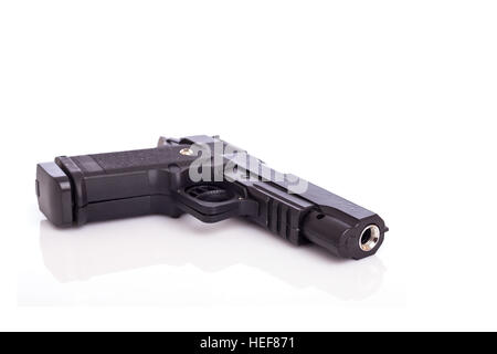 Close up black gun isolated on white background Stock Photo