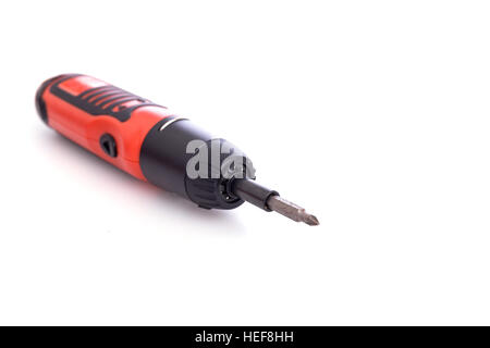Close up red Cordless screwdriver or power drill isolated on white background Stock Photo