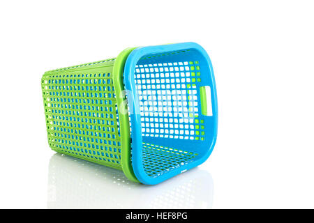 Empty new blue and green plastic basket isolated on white background Stock Photo