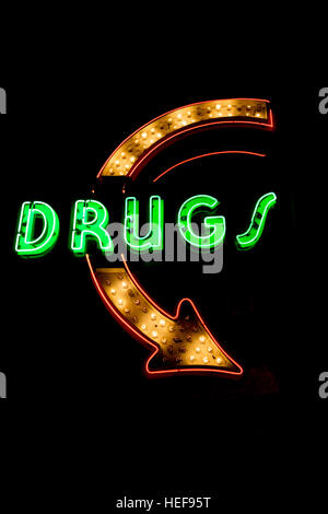 Neon drugs sign Stock Photo