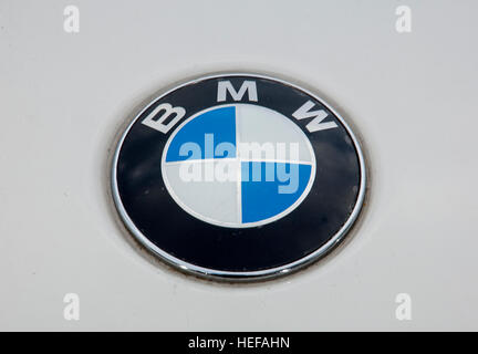 BMW E30 estate 3 Series modern classic car bonnet badge Stock Photo