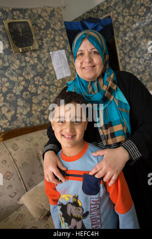 Jordanian mother and son - Zarqa, Jordan. Stock Photo