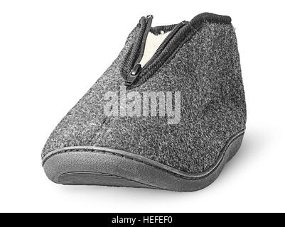 In front one piece the comfortable dark gray slipper isolated on white background Stock Photo