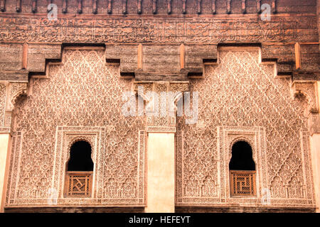 Inside the five century old school or medersa of Ben Youssef in the center of Marrakesh, Morocco Stock Photo