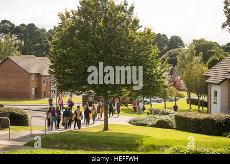 University Eduction in the UK: Sixth form students and their parents  visiting Aberystwyth University on an  Open Day  to tour academic departments , social facilities and student accommodation before deciding on whether to make an application to study for their degrees at the University. September 2016 Stock Photo