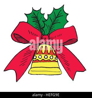 Christmas bell, hand drawn doodle, sketch in pop art style, vector Stock Vector