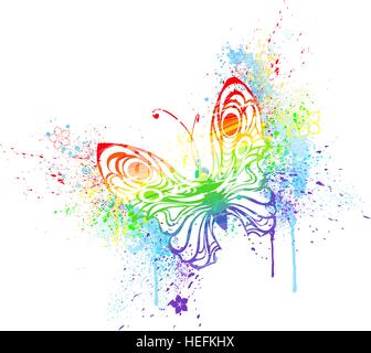 stylized butterfly painted with rainbow colors, on a white background. Stock Vector